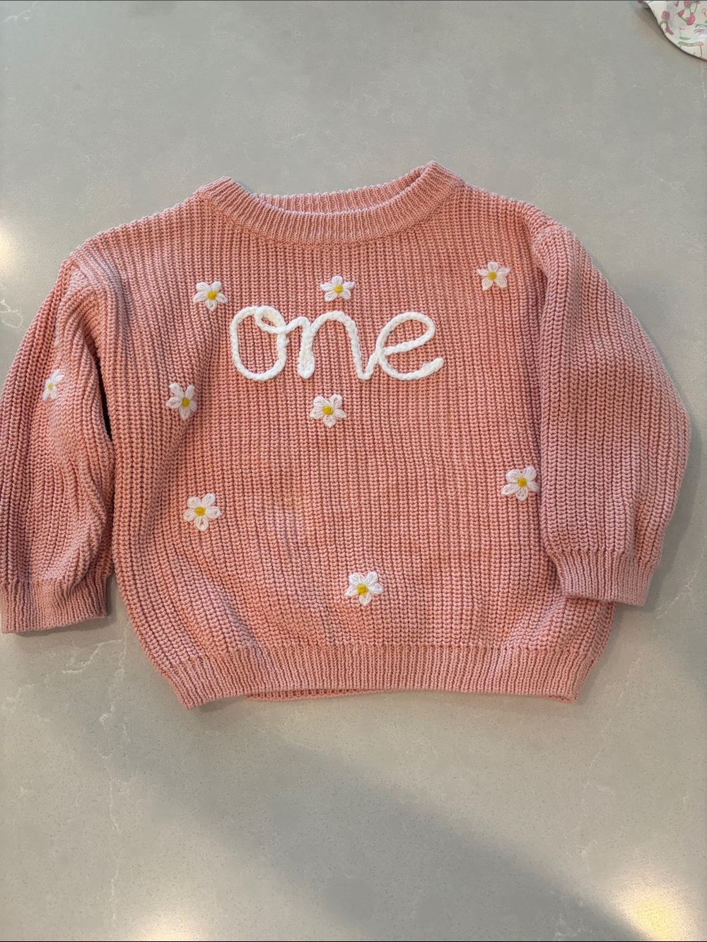 Pink 'One' Daisy Knit Sweater